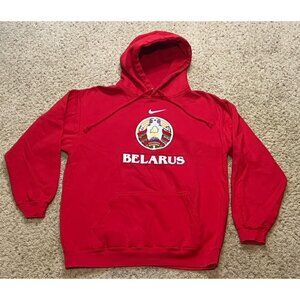 Nike Belarus Men's Red Fleece Pullover Hoodie Sweatshirt Size Large L Worn